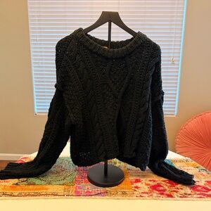 ✨Free People✨ Chunky Black Cable Knit Sweater